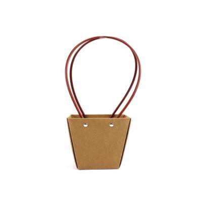 China Recycled Materials Customized Shape Special Brown Kraft Paper Basket Flower Tote Bag for sale