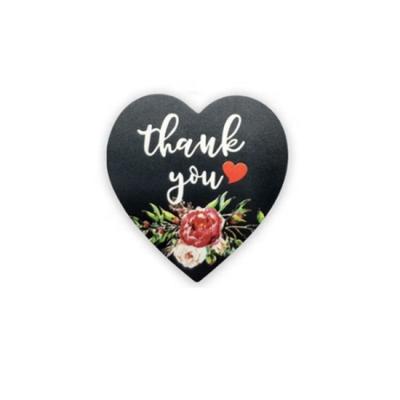 China Scratch Off Beautiful New Style Black Die Cut Heart Shaped Floral Paper Thank You Sticker Label for sale