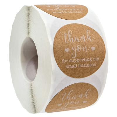 China Scratch Off Natural Brown Color Custom Printed Paper Roll Thank You Kraft Paper Sticker for sale