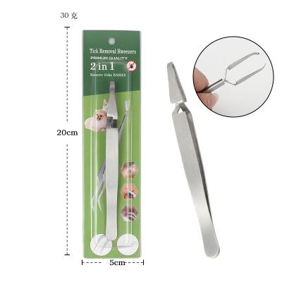 China Viable Dog Cat Puppy Accessories Pet Flea Remover Fork 2 in 1 Stainless Steel Tick Removal Grooming Tool for sale