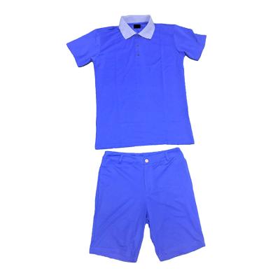 China QUICK DRY Custom Make Mens Suits Summer Suit Polo Shirts Shorts Set Blue Cotton Polyester Blend for sale