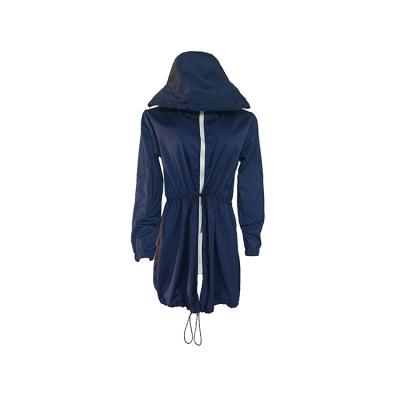 China Raincoat Custom Make Women Fashion Raincoat Navy Blue Jacket Long Woven Jacket for sale