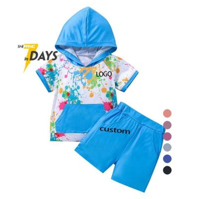 China Children's summer breathable suit, short-sleeved shorts, hooded, color draw, western style, cool, comfortable, soft and skin-friendly for sale