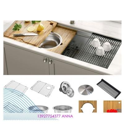 China Faucetless Mount Undermount Farmhouse Sinks Workstation 304 Stainless Steel Luxury Rim Workstation 45 x 19 Inch Gauge 18/16 for sale