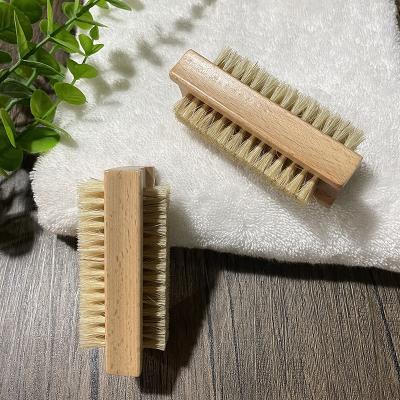 China Portable Brush Handle Non-slip Bilateral Nail Sweeps Hand Foot Nail Cleaning Brush Natural Beech Wood Boar Bristle Scrub Brush for sale