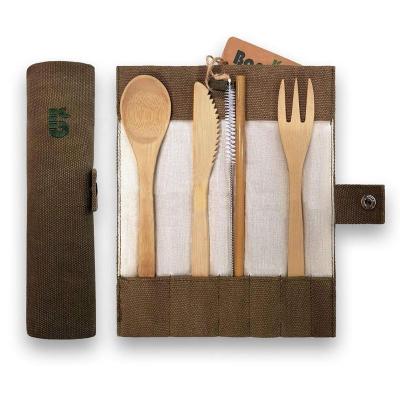 China Viable Wholesale Hot Sale Bamboo Spoon Fork Set Bamboo Cutlery Set Travel Utensils Include Fork, Spoon Utensil Set With Carry Bag for sale