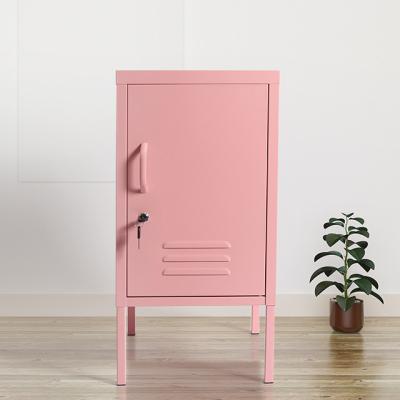 China Single Door Student Toys Storage Metal Locker Steel Cabinet (Waist) Adjustable Mini Bedside Goods Pink For USA for sale