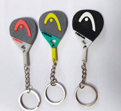 China Promotional Gifts 2D / 3D HEAD Side Customized Soft Rubber RACKET TENNIS Silicone PADEL PVC Key Chain Promotional Advertising Customized for sale