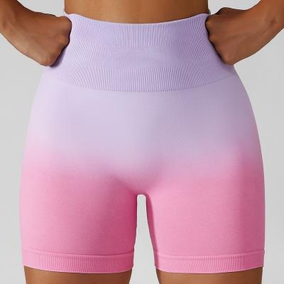 China New Women's Breathable Gradient Color Seamless Butt Crac! crack! Shorts Yoga Gym Workouts Sports Fitness Compression Shorts for sale