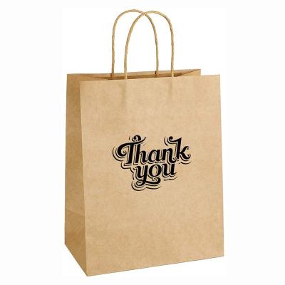 China Custom Logo Kraft Paper Bags Wholesale Recyclable Thank You Gift Bag with Handles for Wedding Party Craft Retail Packaging, Recycled Twist for sale