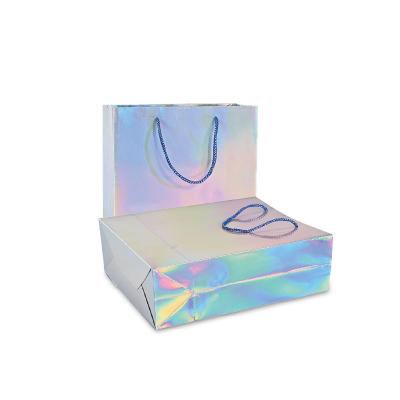 China Hot Sale Luxury Coated Paper Bags Recyclable Holographic Paper Bags Custom Holographic Bag Custom Coated Bags For Clothing Store for sale