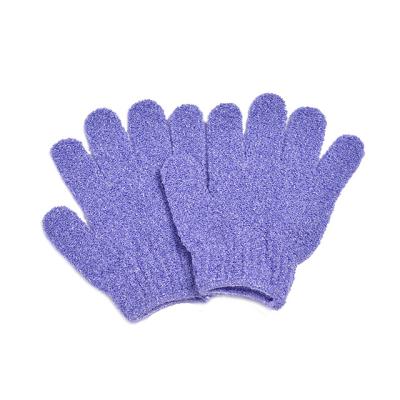 China All Natural Purple Custom Nylon Five Fingers Mitt Scrub Wash Mitt Bath Pouring Body Scrubber Bath Shower for sale