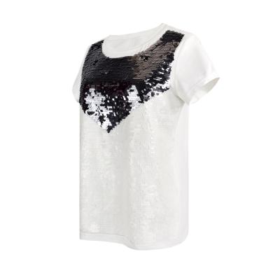 China Best Price Anti-pilling Black And White Short Sleeve Womens Crewneck T-Shirt Top Quality Sequin for sale