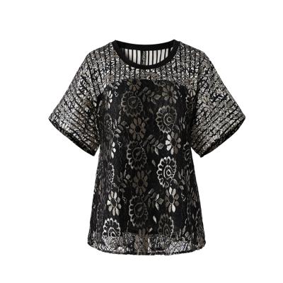 China Hot Sale Anti-wrinkle OEM Fashion Lace Design Lady Top Short Sleeve T-shirt For Woman for sale