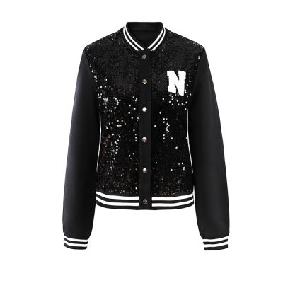 China High Quality Anti-wrinkle Spring Autumn Sequin Embroidered Desigh Baseball Bomer Jackets For Woman for sale