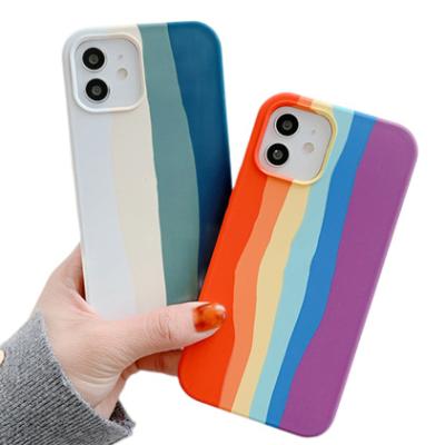 China iPhone Rainbow Shockproof Stripes Couple Liquid Silicone Full Cover Phone Case Drop Proof For XR XS X Max 6 6S 7 8 Plus 11 11Pro Max for sale