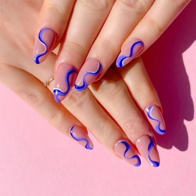 China Easy Apply Pop Series Sea Blue 24 Fake Nails Nail Art Press On Nails for sale