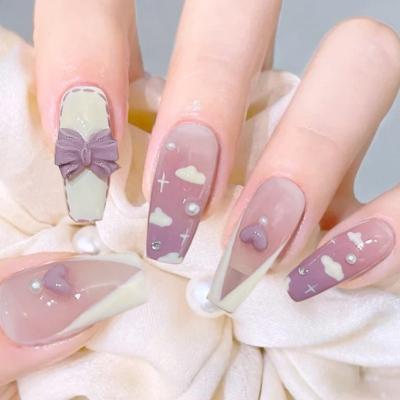 China Easy Apply Long Ballet Cartoon Nails Decorative 3D Bow Artificial Nails Press On Nails for sale