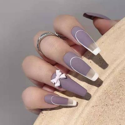 China Easy Apply Long Purple Ballet Nails 3D Fake Butterfly Decoration False Nails Water Proof Removable Nails for sale