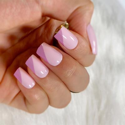 China Easy Apply Pink Full Cover Nails Press On Short Wholesale Artificial Nails for sale