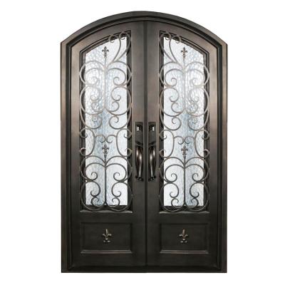 China Easily Assembled American House Design Welded Cast Iron Designs Grill Double Door Cheap Wrought Iron Door for sale