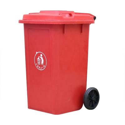 China Viable Red Thick Trash Can With Customizable Color And Lid Printing Plastic Industry Outdoor Mobile Trash Can With Cover 100L for sale