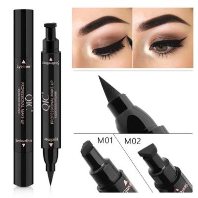 China Waterproof Liquid Eyeliner Seal Stamps Black Dry Durable Cosmetics Makeup Eyeliner Pen Quickly Waterproof Stamp2 in 1 Eyeliner Pencil for sale