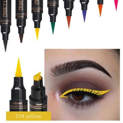 China Dual 12 Colors Rainbow Liquid Waterproof Eyeliner Seal Stamp Eyeliner Waterproof Pen Black Eye Liner Pencil for sale