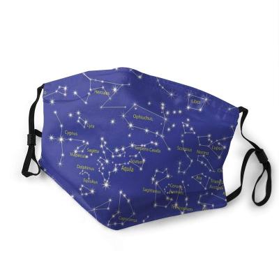 China 3-Layer Border Cotton Print Maskes Star Stars Zodiac Signs Night Sky Black Blue Washable Cotton Facemask for sale