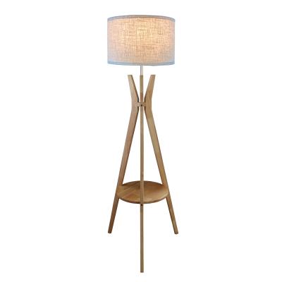 China Hot Selling Modern Design Bedroom Tripod Corner Floor Lamp New Fabric Home Decor Lamp Wooden Floor Lamp for sale