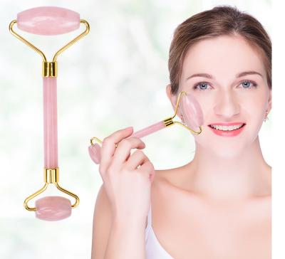 China Whitening Pink Anti Aging Rose Quartz Gua Sha Therapy Nephrite Stone Massage Set Natural Jade Roller For Face for sale