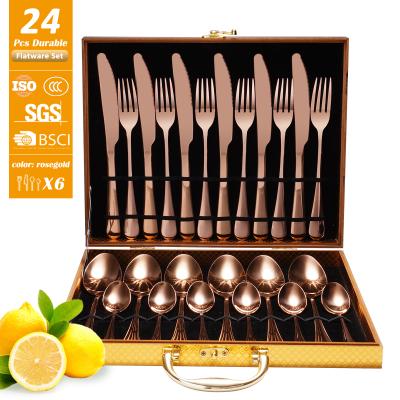 China Eco Friendly Reusable Luxury Silverware Spoon Fork Reusable Luxury Flatware Wedding Stainless Steel Gold Flatware Camping Gift Set for sale