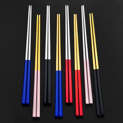 China Disposable Reusable Custom Square Shape Sushi Stainless Steel Pairs Luxury Cute Titanium Plated Korean Non-Slip Chopstick for sale