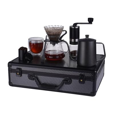 China V60 Traditional Ethiopian Arabic Traditional Travel Tools Box Coffee Grinder Pour Over Drip Maker Classic Aluminum Coffee Set Viable Equipment for sale