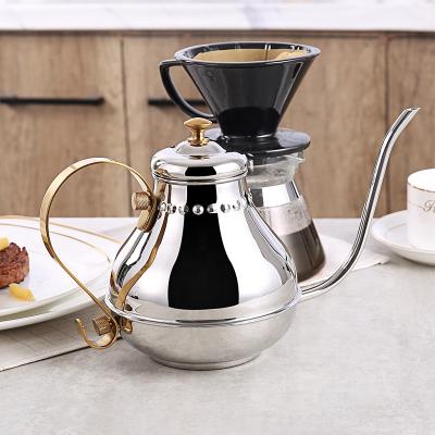 China Sustainable Arabic Gooseneck Coffee Drip Pot Gold Plated To Handle Stainless Steel Coffee Kettle for sale