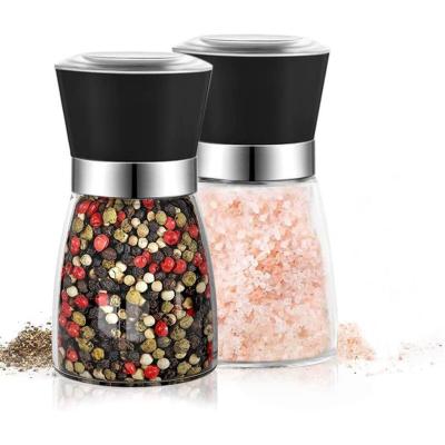 China Hot Adjustable Glass Salt Mill Spice Grinder Stainless Steel Coarse Home Kitchen Stored Manual Pepper Grinder for sale