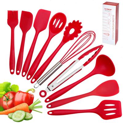 China 10 Piece Food Grade Silicone Spatula Cooking Utensil Set Durable Heat Resistant Kitchenware Tool Kitchenware Spoon Beater Tongs for sale