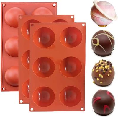 China Sustainable Silicone 6 Cavity Fondant Chocolate Baking Sphere Set Large Round Cavity Mold Rectangular Pan Non Stick Baking Cake Mold for sale