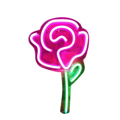 China 2021 Customized LED Wall Art Bedroom Decorations Home Accessories Neon Pink Party Eco-friendly Rose Flower For Cool Light USB Powered for sale