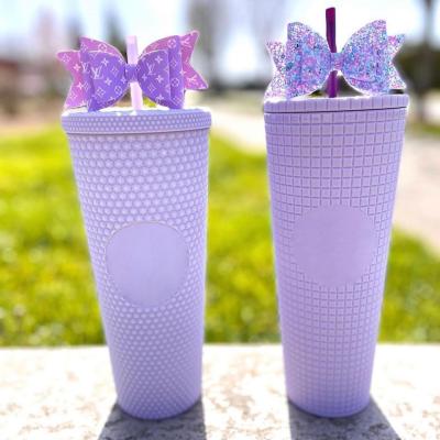 China 2022 Sustainable Hot-selling Amazon Gift Colorful Double Wall Plastic Tumbler With Lid And Straw Plastic Studded Tumbler Christmas for sale