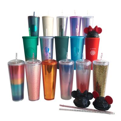 China 2022 New Arrival Sustainable Double Wall Set Collection Plastic Coffee Cold Tumbler With Lid Straws for sale