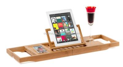 China Viable Bamboo Cart Tray Organizer With Book, Tablet, Phone, Wine Glass Tub Holder for sale