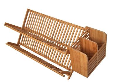 China Sustainable Bamboo Scissor Style Folding Dish Rack W/Flatware Rack Set for sale