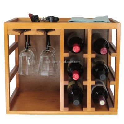 China Sustainable Six Bottle Bamboo Wine Rack 6 Bottle Capacity Stackable Wine Rack Glass Storage Rack for sale