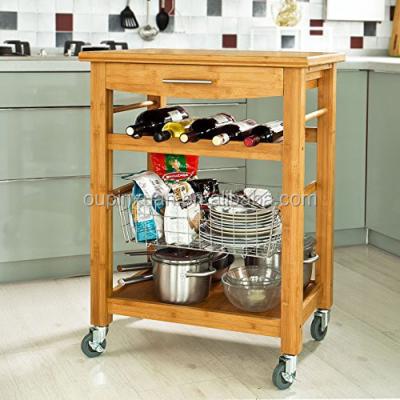 China High Quality Bamboo Kitchen Wheeled Trolley Cart With Basket Kitchen Storage Cart Kitchen Storage Rack With Drawer for sale