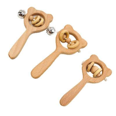 China Saftly Jewelry Wholesale High Quality DIY Accessories Baby Teether Beech Bear Rattle Wooden Baby Teether Wood for sale