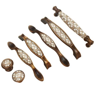 China Flower Ceramic Retro Decorative Cupboard Door Handles for sale