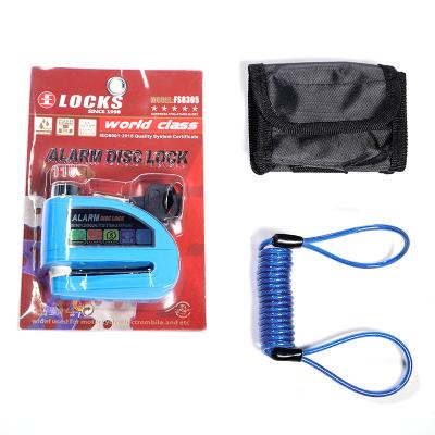 China Waterproof Motorcycle Scooter Bicycle Anti-theft Brake Alarm Disc Lock with Remind Cable and Free Bag for sale