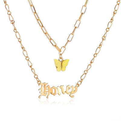 China Romantic Custom Double Number Butterfly Necklace Plated Letter Name Jewelry Personalized Necklace For Women for sale