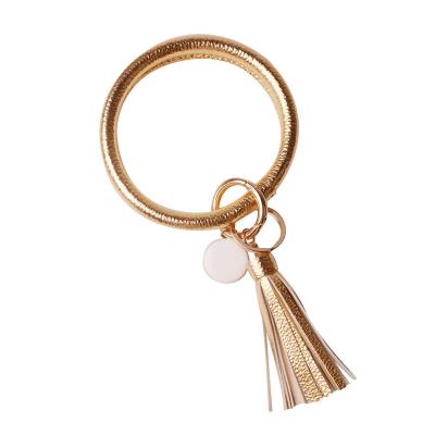 China Promotion Gift Bracelet With Tassel Hand Chain Bracelet Big Key Ring PU Leather Key Chain Bracelet for sale